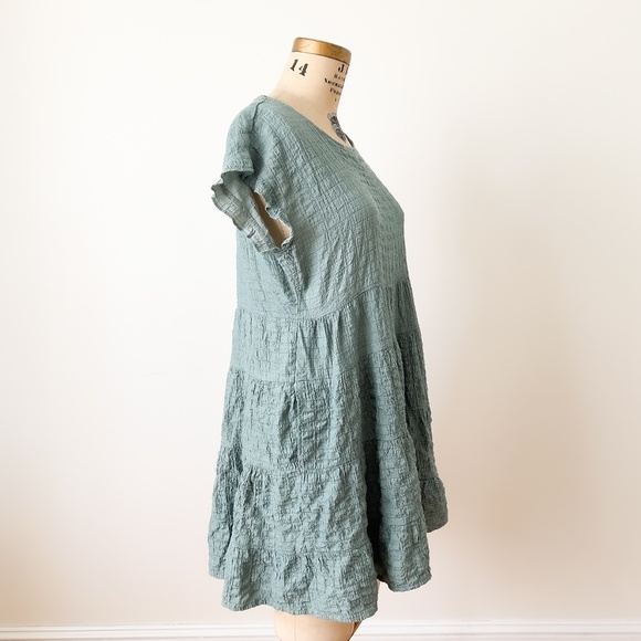 Sage Green Tiered Ruffled Babydoll Tunic Dress with Pockets Fairy - Large - Picture 4 of 10